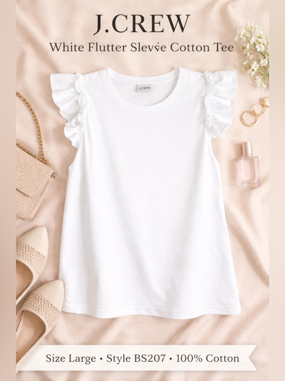 J. Crew White Ruffle Sleeve Coquette Top - Size Large - Picture 4 of 4